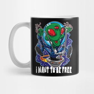 I Want To Be Free Alien UFO with Handlebars Mug